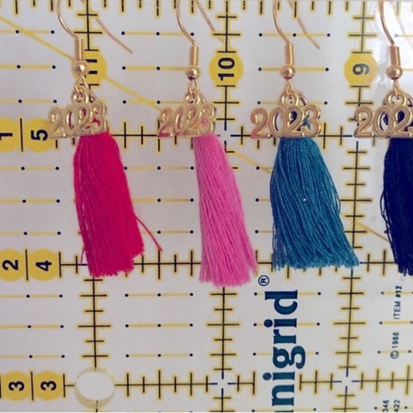 New 2024 Prom Graduation Tassels Fringe Dangle Handmade Earrings Light Teal Grad - Picture 4 of 5